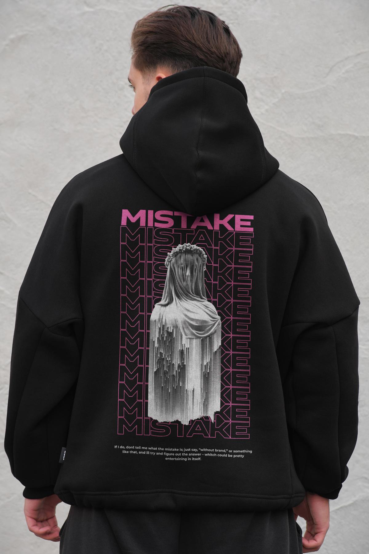 Чоловіче оверсайз худі на флісі з капюшоном - Mistake Black (Арт.: 8049384)