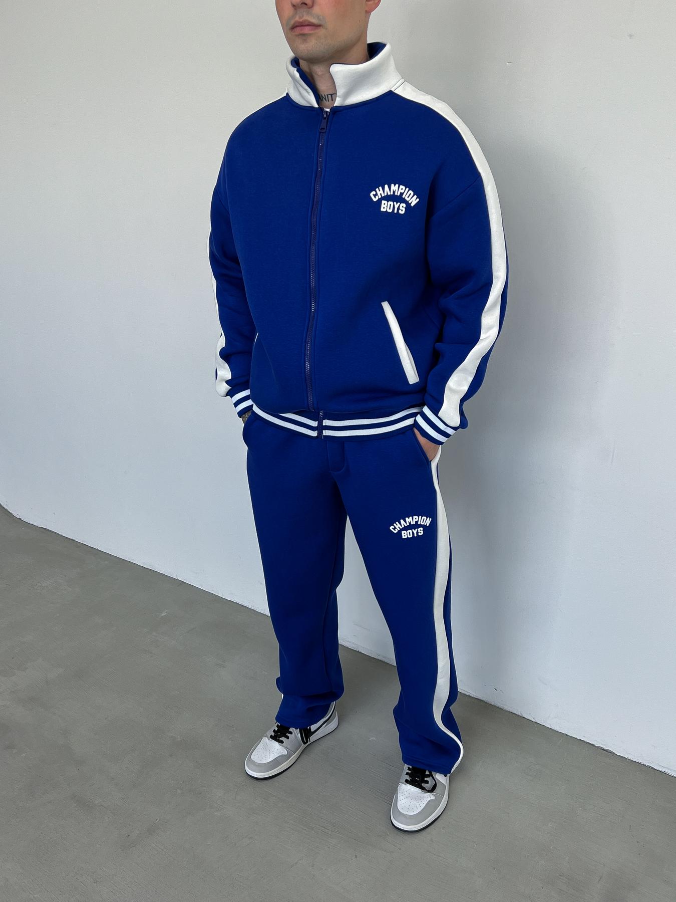 Чоловічий оверсайз костюм Champion Boys на флісі у синьому кольорі (Арт.: CB3043)