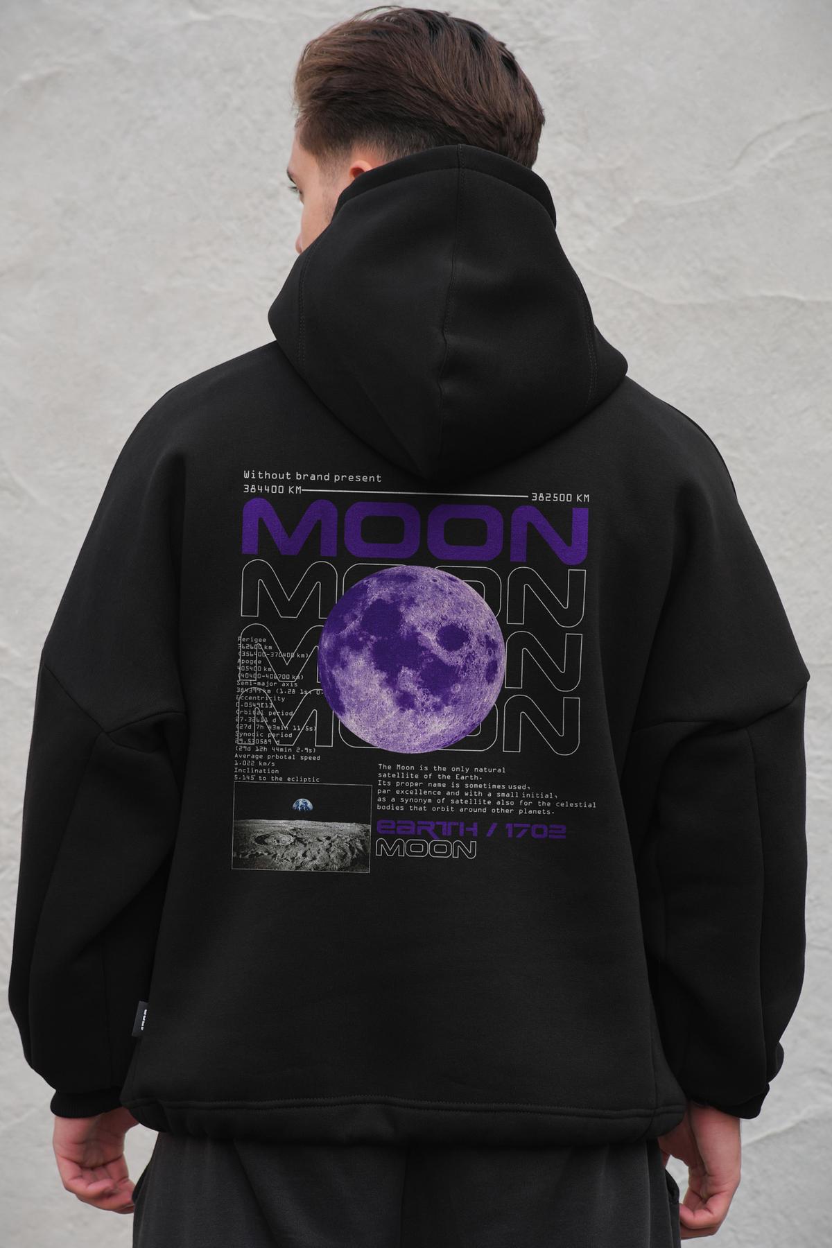 Чоловіче оверсайз худі на флісі з капюшоном - Moon Black (Арт.: 8049386)