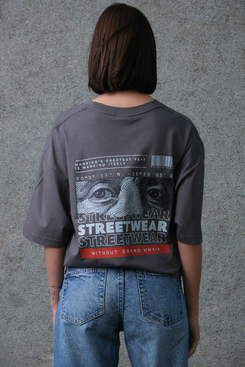 Жіноча Оверсайз Футболка З Принтом Without Streetwear Dark Gray (Арт.: 3283149)