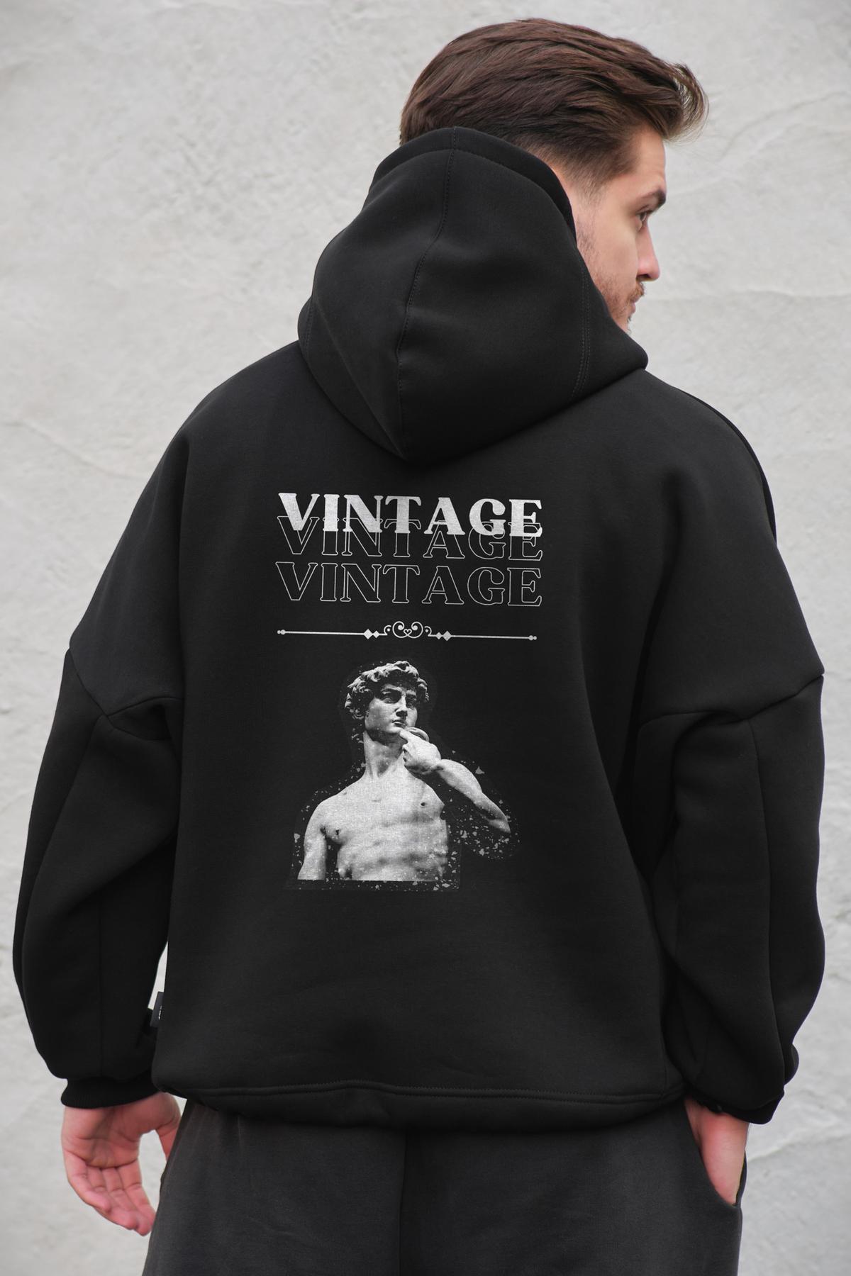 Чоловіче оверсайз худі на флісі з капюшоном - Vintage Black (Арт.: 8049362)