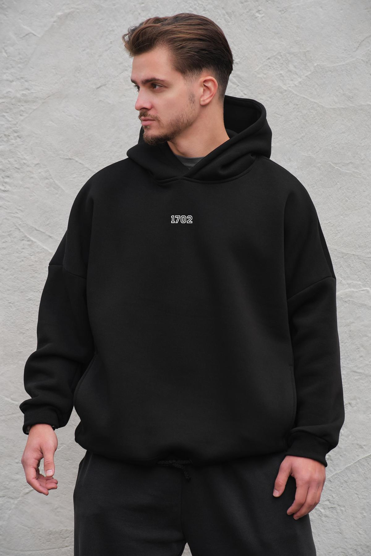 Чоловіче оверсайз худі на флісі з капюшоном - 1702 Black (Арт.: 8049356)